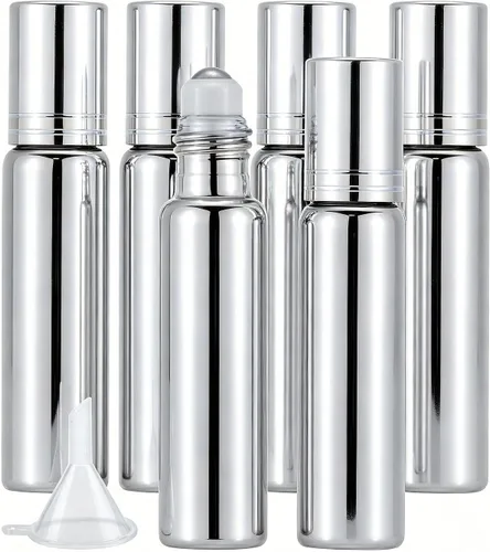 Vista 9 de Kesell Paquete de 6 botellas de rodillo de vidrio negro de 0.3 fl oz, botellas de rodillo de aceite esencial con embudo y aplicador de bola