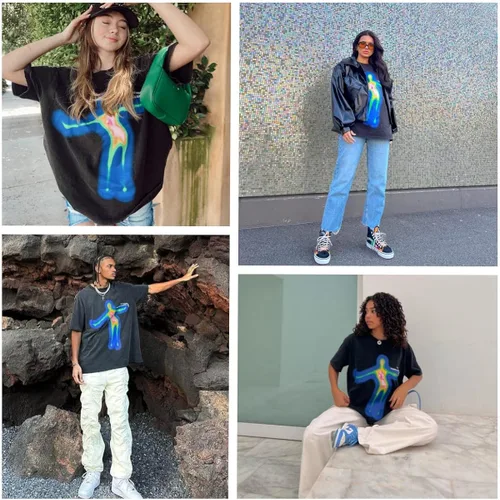 Vista 4 de Vamtac Camiseta gráfica de gran tamaño para hombre, camisa estética de manga corta, casual, holgada, de verano, ropa de calle, hipster, estampada