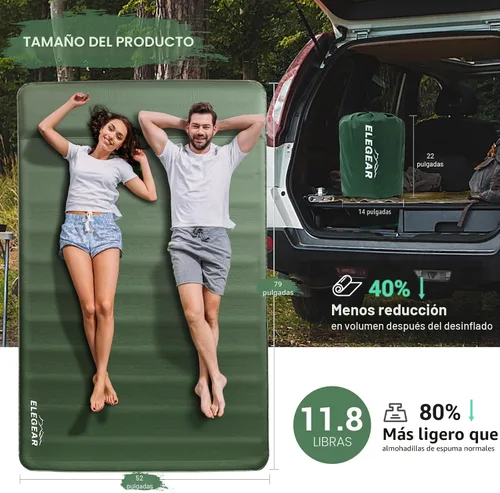 Vista 6 de Elegear Colchoneta autoinflable de aire y espuma, colchón de camping de espuma viscoelástica ultragruesa de 4" con bomba eléctrica incorporada