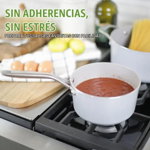 Vista 2 de TECHEF - CeraTerra Collection, cacerola antiadherente de cerámica de 2 cuartos con tapa de vidrio (sin PTFE, PFAS ni PFOA), fabricada en Corea