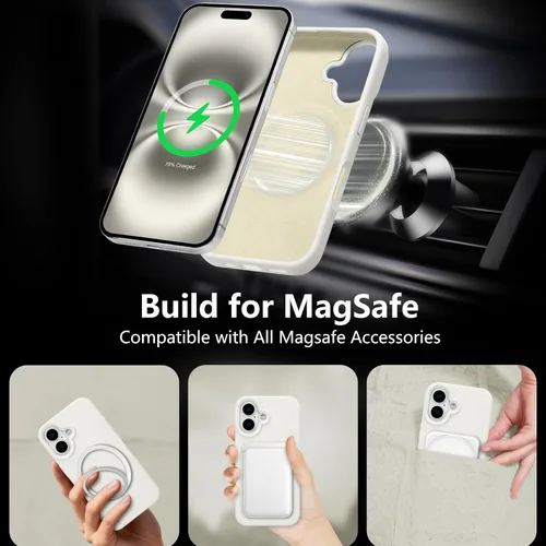 Vista 567 de Funda magnética de silicona para iPhone 13 Pro, color blanco antiguo [Compatible con Magsafe] [Forro de microfibra suave antiarañazos], funda