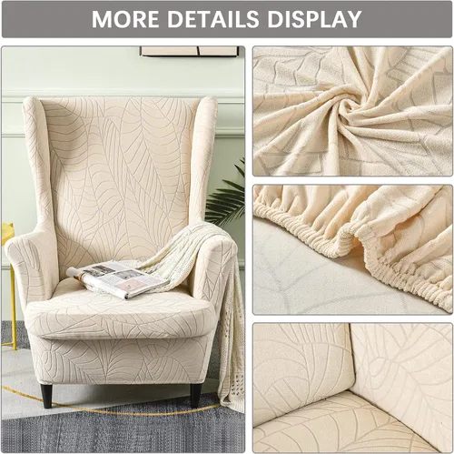 Vista 3 de Funda impermeable para silla con respaldo de ala, fundas elásticas de jacquard para silla con respaldo de ala de 2 piezas, funda de sofá