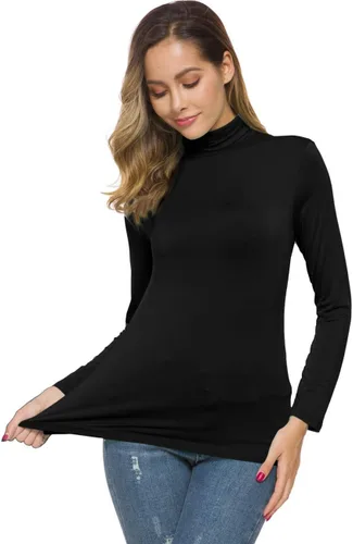 Vista 2 de POPZONE - Jersey básico de manga larga y cuello de tortuga para mujer, suave, ajustado y ligero