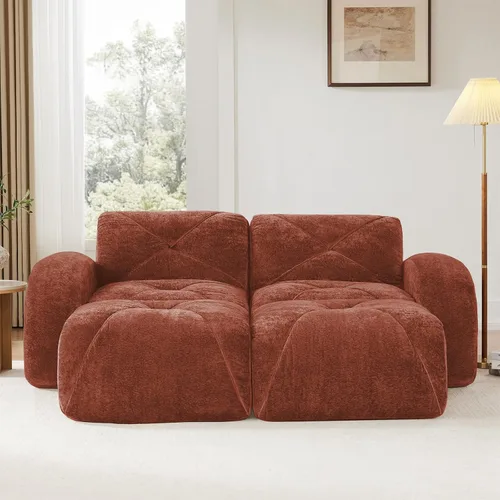 Vista 3 de Sofá modular de 80.3 pulgadas para sala de estar, moderno sofá sin hueso de terciopelo con 2 otomanas, no requiere montaje, cómodo sofá sin hueso