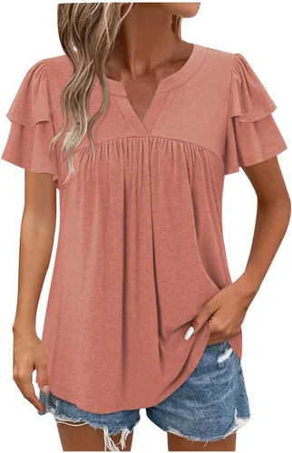 Vista 15 de Blusas para mujer, elegantes, casuales, de verano, de manga corta, plisadas, holgadas, suaves, cómodas, de moda a01 blanco