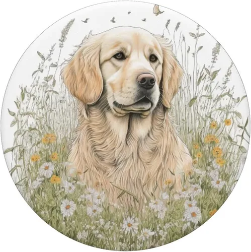 Vista 3 de Lindo perro Golden Retriever en flor prado salvaje PopSockets intercambiables PopGrip