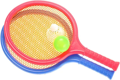 Vista 4 de PowerTRC Juego de bádminton y tenis con raquetas coloridas de fácil agarre Juego de juego para exteriores e interiores para niños y niñas