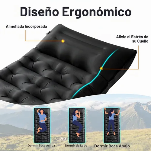 Vista 6 de KASBAH - Colchoneta de dormir inflable de 6 pulgadas de grosor con bomba de pie y almohada integradas, equipo de campamento ultraligero