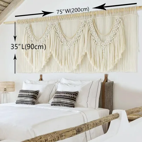 Vista 4 de IOWER Decoración de pared de macramé, 75 pulgadas de ancho x 35 pulgadas de largo, macramé extra grande para colgar en la pared, artesanía