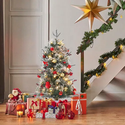 Vista 5 de GarveeHome Juego de 2 árboles de Navidad preiluminados de 3 pies, árboles de Navidad artificiales con 78 luces LED, árbol de Navidad preiluminado