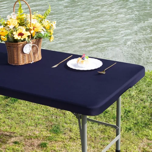Vista 9 de Mantel de mesa rectangular de 4 pies con ajuste elástico, mantel de elastano elástico de 4 pies para mesas de comedor, para interiores y exteriores