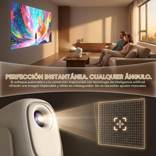 Vista 8 de Proyector inteligente con inclinación panorámica ajustada, proyector de película 4K compatible con 1080P, enfoque automático y corrección Keystone