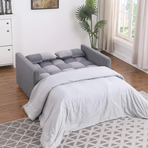 Vista 2 de Sofá cama biplaza, sofá cama convertible 3 en 1, sofá cama extraíble con respaldo ajustable, sillón multifuncional con tela de peluche para sala