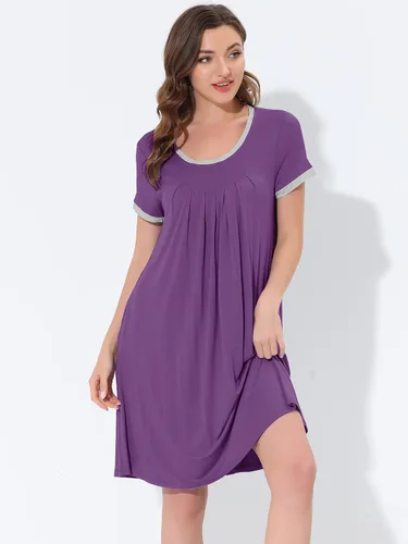 Vista 6 de cheibear Camisones de pijama para mujer, ropa de dormir, color sólido, cuello redondo