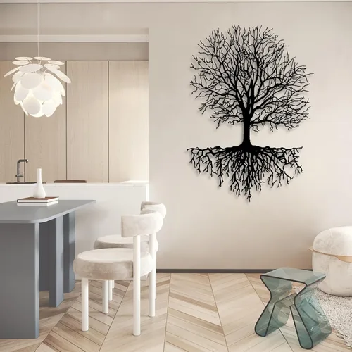 Vista 3 de Yemwot Arte de pared de metal árbol de la vida, arte de pared de árbol de metal, decoración industrial, silueta de rama, decoración de sala de estar