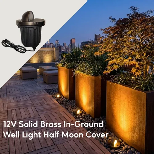Vista 4 de Ironsmith Foundary Series™ Solid Brass Half Moon Cover In-Ground Well Light – Complete 12V Landscape Fixture w/ MR16 LED (3000K 38°), Waterproof