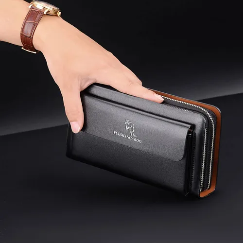 Vista 5 de Bolso de mano para hombre, cartera larga, de cuero, tarjetero para teléfono celular