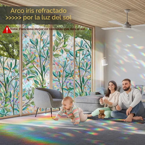 Vista 3 de Dwersty - Vinilo de privacidad arcoíris para ventana con línea de corte, adhesivos 3D, para vitrales, adhesivo estático, cubierta que bloquea