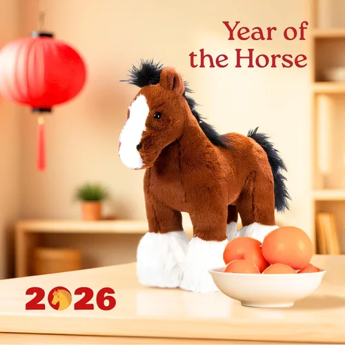 Vista 3 de The Petting Zoo Caballo Clydesdale de Pie Animal de Peluche, Regalos para Niños, Wild Onez Animales de Granja, Juguete de Peluche de Caballo Marrón