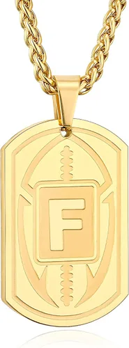 Vista 29 de Graduation Gifts - Football Initial Necklace for Men Boys Kids Teen Dog Tag Stainless Steel Black Letter Pendant Sport Football Athletes Jewelry