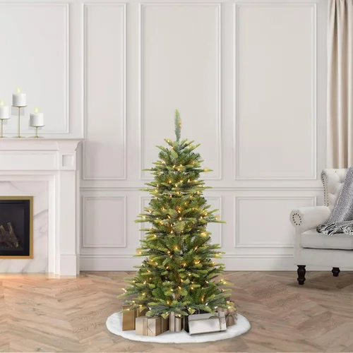 Vista 5 de Puleo International - Árbol de Navidad artificial de abedul Aspen delgado preiluminado de 4.5 pies con 200 luces transparentes, 389 puntas de ramas