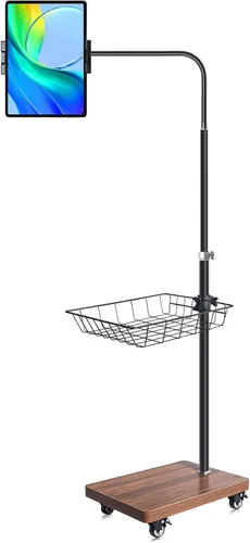 Vista 10 de wishacc Soporte de Piso para Tableta para Cama - Soporte de Tableta con Cuello de Cisne con Altura Ajustable y 4 Ruedas, Compatible con iPad mini