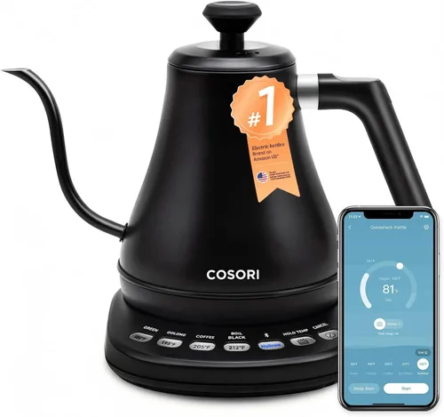 Vista 8 de COSORI Hervidor eléctrico de cuello de cisne con 5 ajustes preestablecidos de control de temperatura, hervidor para vertido sobre café y té