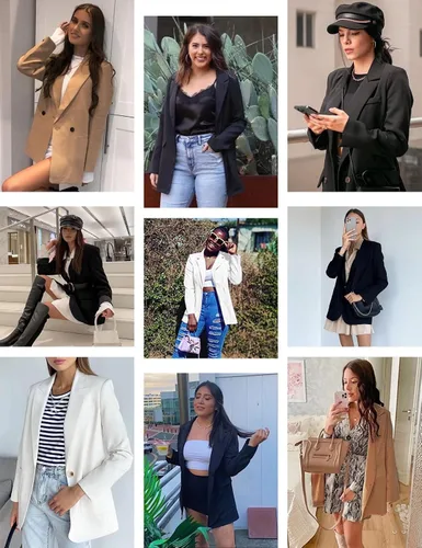 Vista 5 de Blazers casuales para mujer, cárdigan de gran tamaño con frente abierto, manga larga, para trabajo, oficina, chaquetas S-XXL