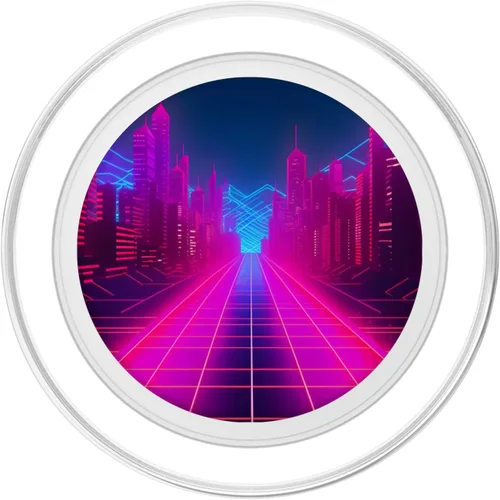 Vista 2 de Retrowave City 80s Vaporwave Synthwave PopSockets MagSafe PopGrip for iPhone