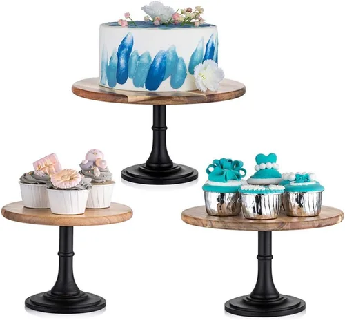 Vista 10 de NUPTIO Soporte de madera para tartas, pequeño soporte redondo para postres