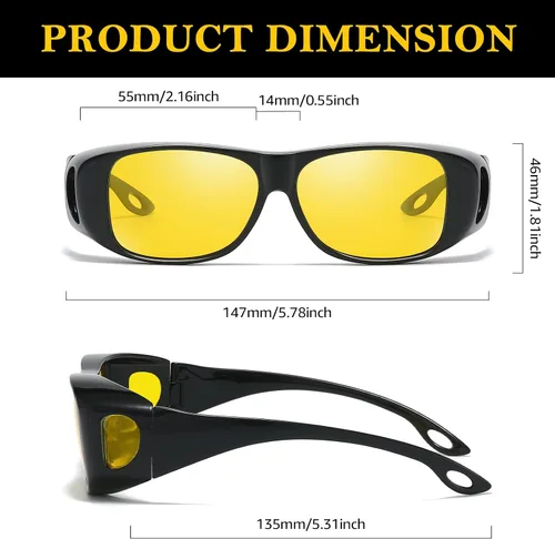 Vista 7 de TJUTR Gafas de conducción de visión nocturna para mujeres y hombres, lentes envolventes que se ajustan sobre lentes amarillas polarizadas