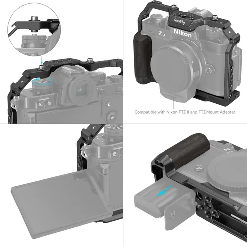 Vista 5 de SmallRig Zf - Jaula para cámara Nikon Z f, con agarre ergonómico de ébano, placa de liberación rápida integrada para Arca para encender rápidamente