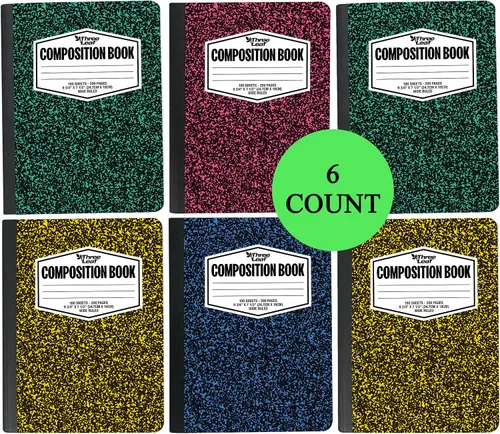 Vista 20 de three leaf Cuaderno de composición de 100 hojas con rayas universitarias de 9-3/4 x 7-1/2 pulgadas, paquete de 6, cuaderno de escritura diario