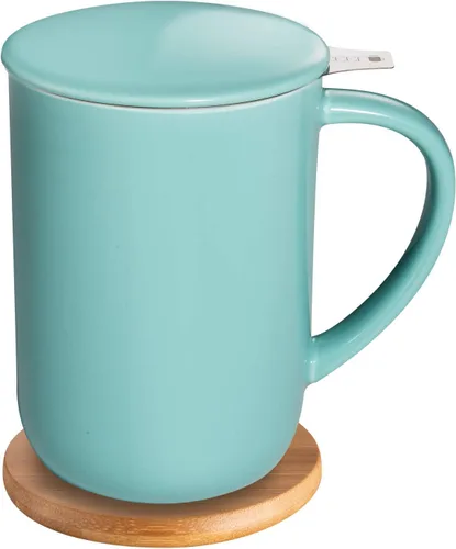 Vista 15 de CEEFU Taza de Té de Porcelana con Infusor y Tapa, Tetera con Filtro y Posavasos, Taza de Té de Hojas Sueltas Infusor Preparador, 16 OZ para Verde