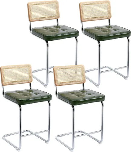 Vista 9 de ONEVOG Juego de 3 taburetes de bar de 26 pulgadas de altura de mostrador para cocina, modernas sillas tapizadas de ratán de mediados de siglo