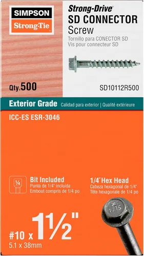 Vista 11 de Simpson Strong-Tie SD10112R500 - Tornillos de conector SD de accionamiento fuerte #10 x 1-1/2 pulgadas, cabeza hexagonal de 1/4 pulgadas