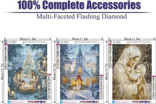 Vista 4 de NEGEKFKX Paquete de 3 kits de arte de diamantes de Jesús para adultos principiantes, kits de pintura de diamantes cristianos para adultos, taladro