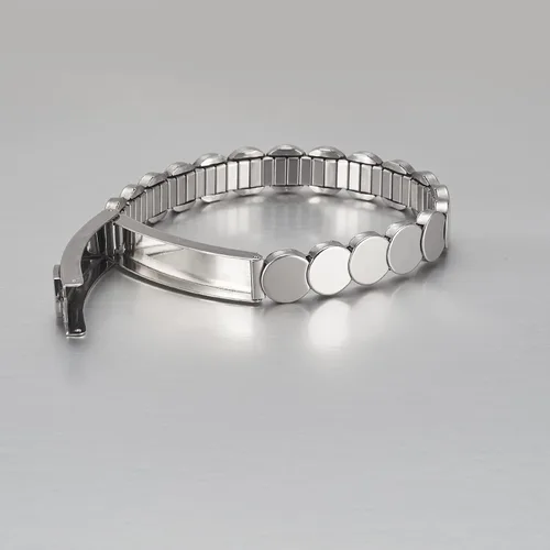 Vista 4 de Pulseras de identificación de alerta médica para mujer, pulsera elástica ajustable de emergencia de acero inoxidable plateado de 7.48 pulgadas