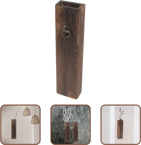 Vista 9 de Jarrón de madera con bolsillo de pared de madera para flores secas y vegetación artificial, soporte para plantas de interior, maceta de bolsillo