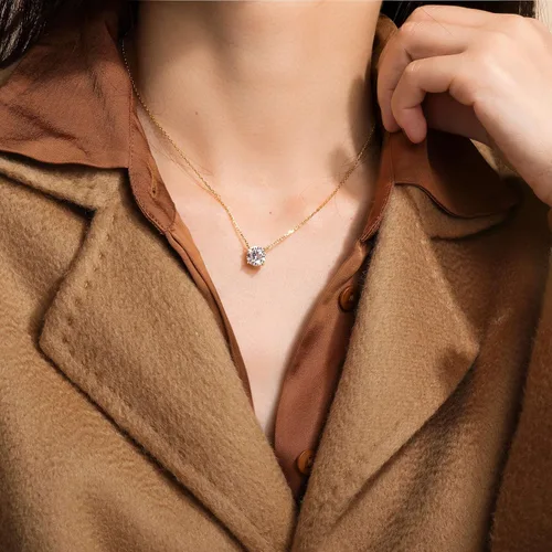 Vista 3 de S.Leaf - Collar con colgante de plata de ley con circonia cúbica y solitario, para mujer