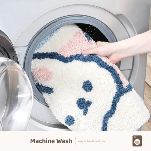 Vista 7 de Molesun Tapete de baño de conejo, extra suave y absorbente, lindo, lavable a máquina, tapete antideslizante de animales para bañera, ducha y baño
