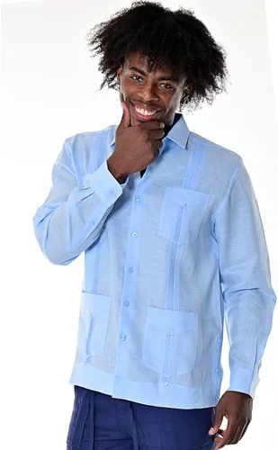 Vista 4 de bohio Guayabera, 100% lino, tradicional cubano (4), manga larga con bolsillo
