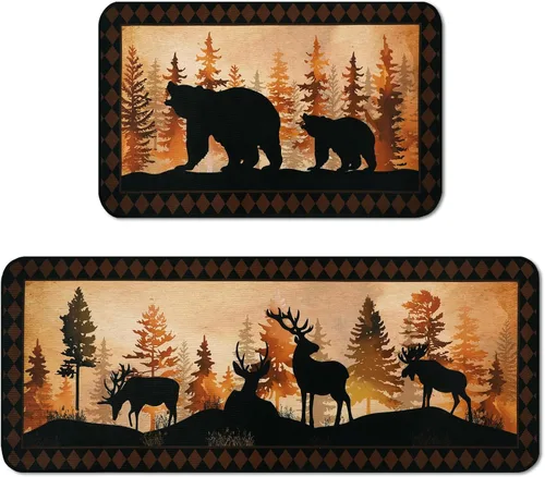 Vista 9 de Bencailor Juego de 2 alfombras y tapetes de cocina de Papá Noel afroamericano de Navidad, antideslizantes, color negro, tapete de baño, tapete