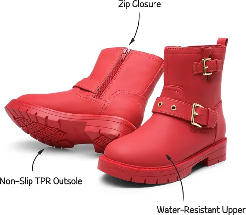 Vista 3 de DREAM PAIRS Botines impermeables con cremallera lateral para niñas pequeñas y grandes