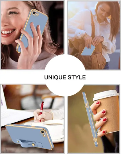 Vista 7 de VENINGO Funda para iPhone SE, iPhone 7/8, TPU suave y delgada con pulsera ajustable, resistente a los arañazos y a prueba de golpes, funda