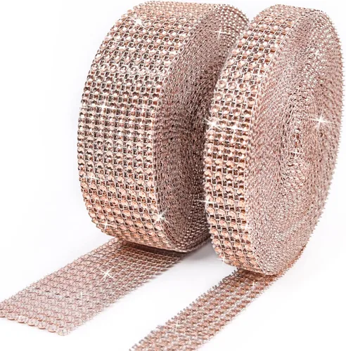 Vista 10 de BTSD-home Rollo de cinta de diamantes de imitación de 20 yardas, 2 rollos, para pasteles de boda, decoraciones de cumpleaños, eventos de baby Negro