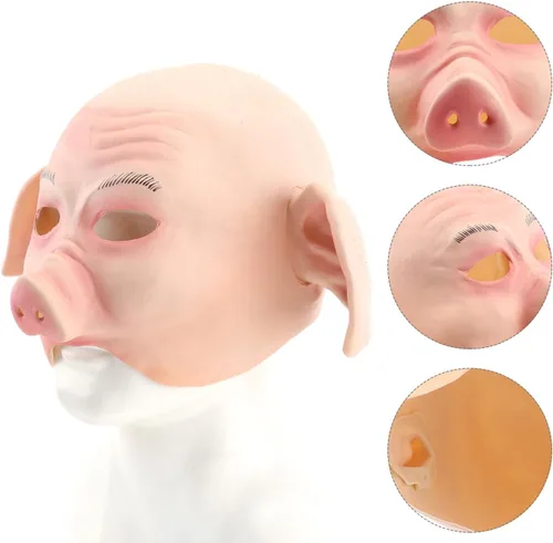 Vista 9 de Amosfun Máscara de cabeza de cerdo de Halloween, máscara facial de látex