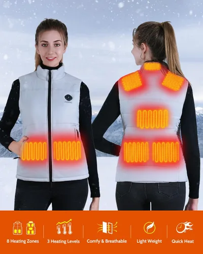 Vista 2 de Chaleco térmico ligero para mujer, chaleco térmico inteligente con diseño de luces, chaquetas térmicas para mujer, batería no incluida