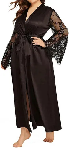 Vista 2 de RTRDE Pijama sexy para mujer, camisón de satén de encaje, camisón de dormir