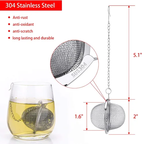 Vista 2 de Paquete de 12 bolas de té de acero inoxidable para té suelto, infusor